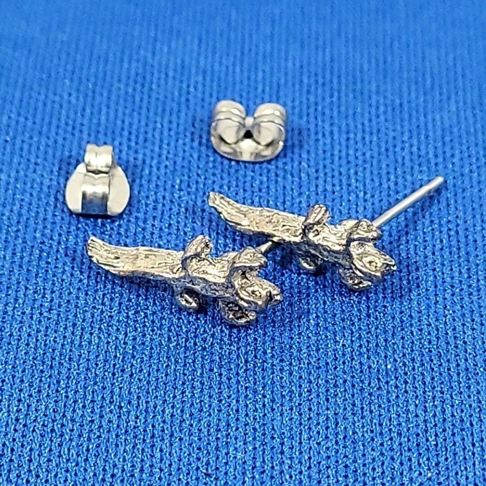 Miniature Lizard Earrings Tiny Silver-tone‎ Salamanders Post Stud